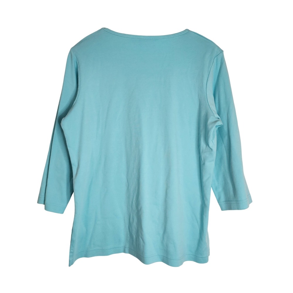 Quacker Factory Top Women's Medium 3/4 Sleeve Beaded Blue - Picture 2 of 6